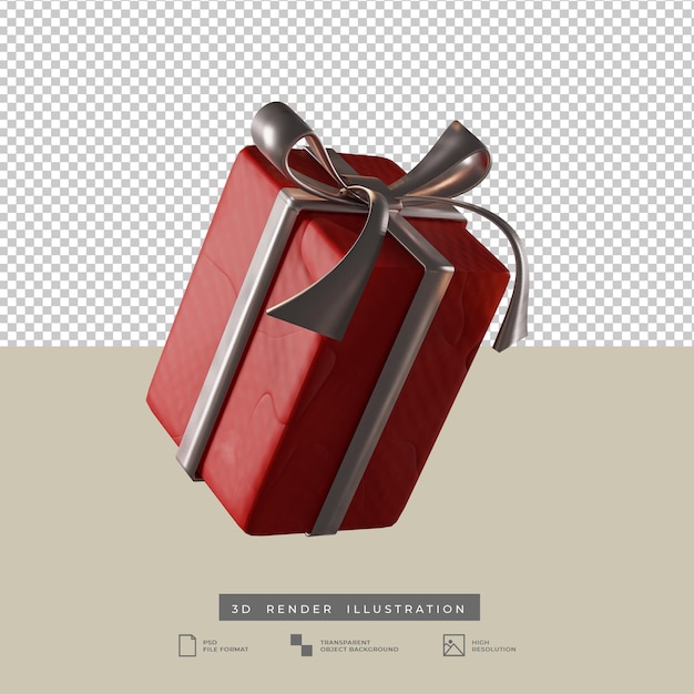 Scatola regalo rossa di natale con l'illustrazione 3d di stile dell'argilla dell'arco d'argento isolata