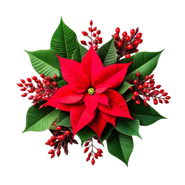 PSD christmas red poinsettia flowers on transparent png background