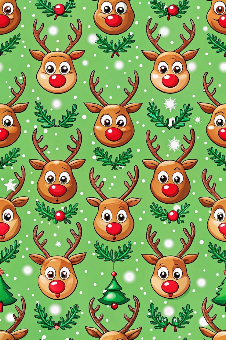 PSD christmas reindeer pattern with a green background