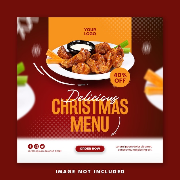 Christmas Restaurant Food Menu Social Media Post Square Banner Template