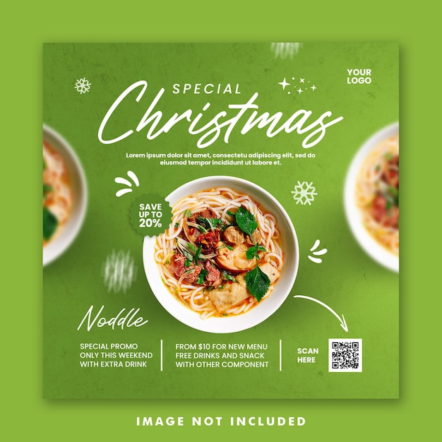 PSD Рождественский ресторан еда меню пост в социальных сетях квадратный баннер шаблон