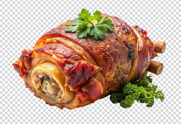 a christmas roast with a piece of broccoli on it