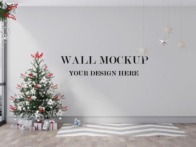 Rendering 3d di mockup di parete della stanza di natale