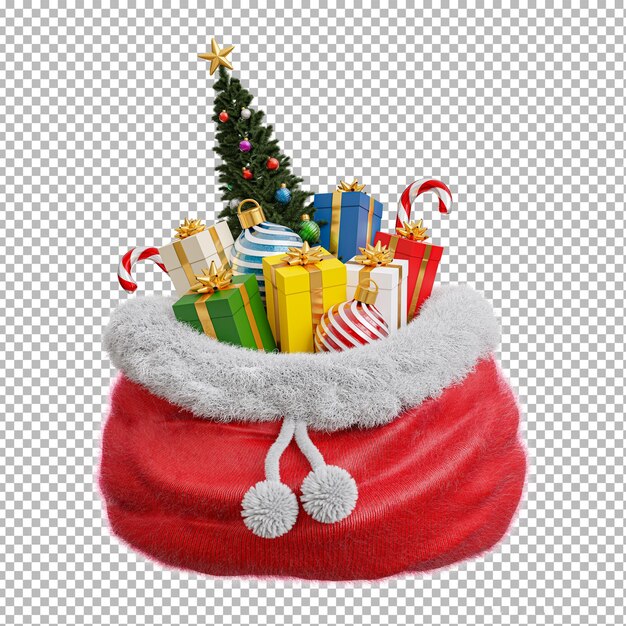 PSD christmas sack full of gift on transparent backgroundclipping p