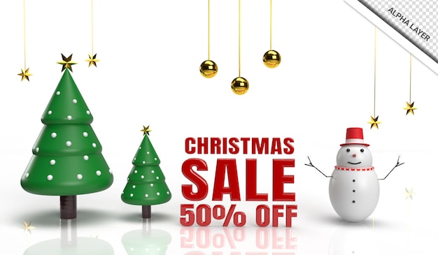 Christmas sale 3d render christmas tree with snowman