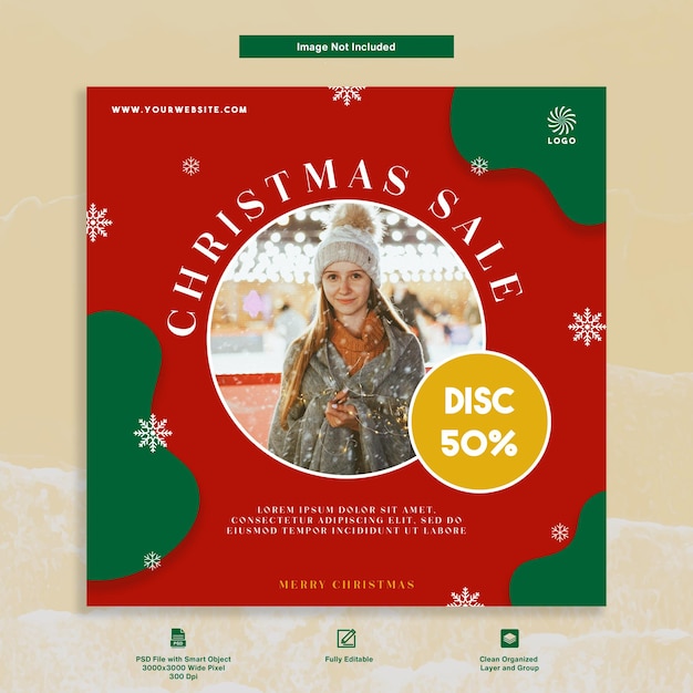 Christmas sale discount and special offer fashion instagram post social media template