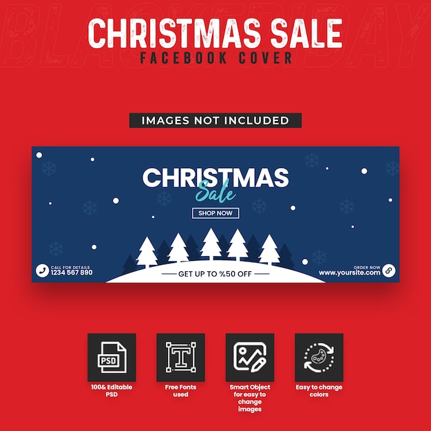 PSD christmas sale facebook timeline cover and web banner template