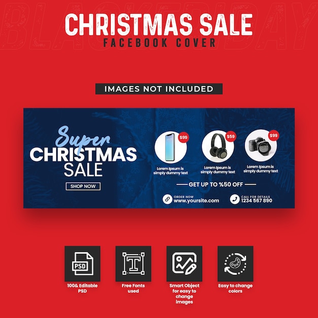 PSD christmas sale facebook timeline cover and web banner template