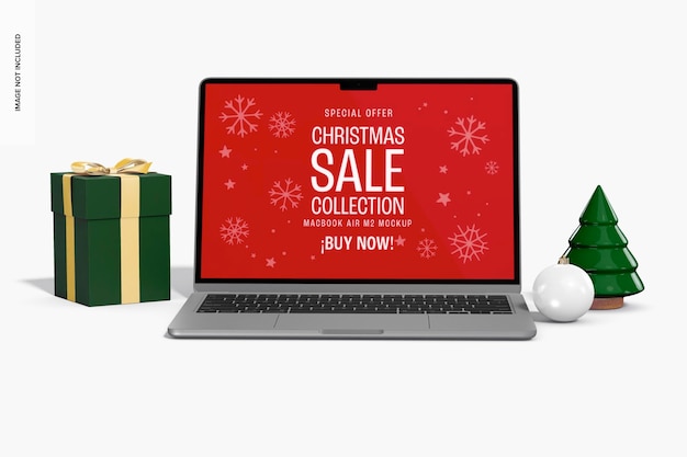 PSD christmas sale macbook air m2 mockup, front view