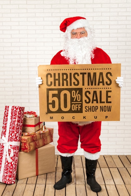 PSD christmas sale mockup with santa