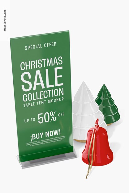 PSD christmas sale table tent mockup, side view