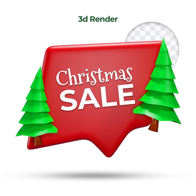 PSD christmas sale with speech bubble and tree with 3d render
