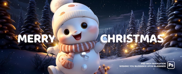 PSD christmas scene banner with lovely snowman