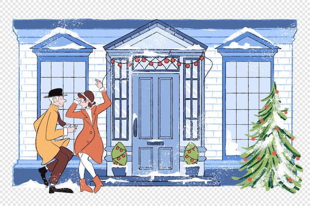 PSD illustrazione della scena di natale che balla nella festa notturna gioiosa in photoshop psd