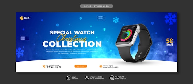 PSD christmas smart watch sale social media facebook cover or web banne template