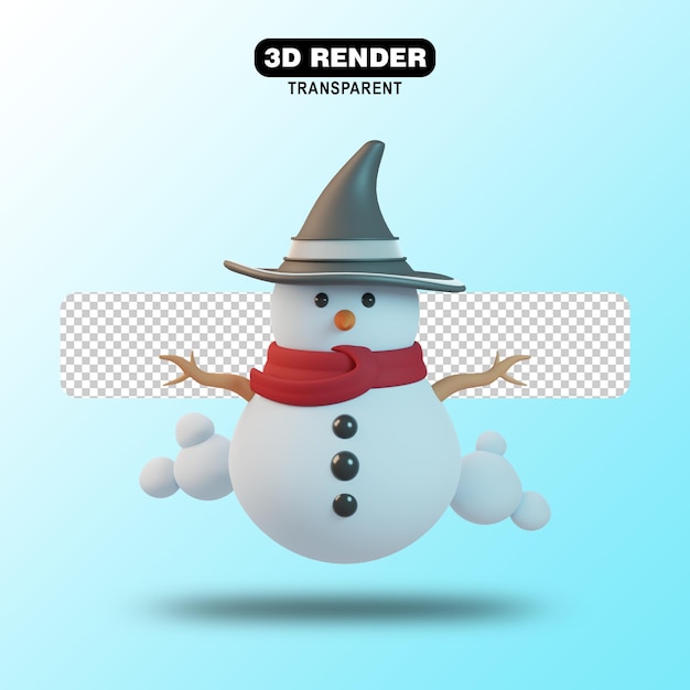 Christmas snowman 3d render with black heat