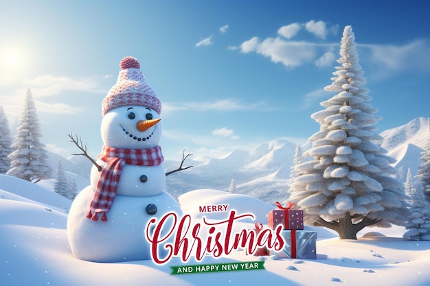 PSD Рождественский снеговик и фон с новым годом