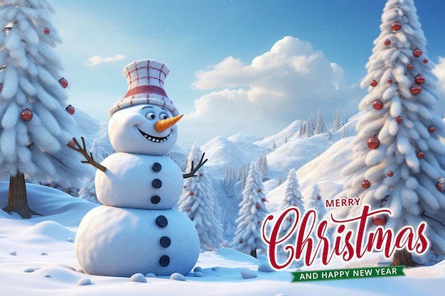 PSD christmas snowman and happy new year background