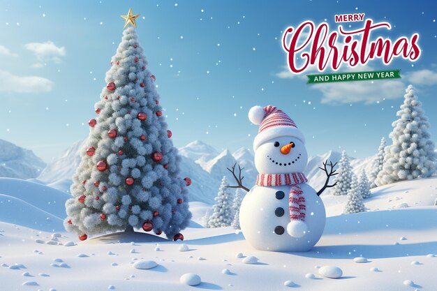 PSD christmas snowman and happy new year background