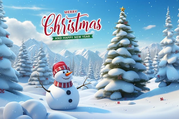 PSD christmas snowman and happy new year background