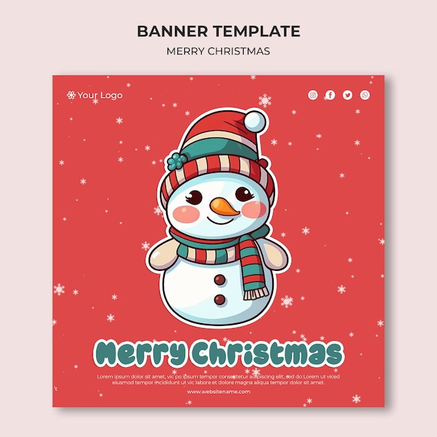 Christmas snowman social media post design template