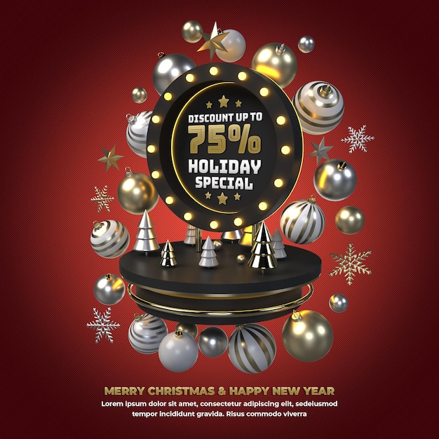 Christmas social media post 3d black circle podium editable template for advertisement and promotion