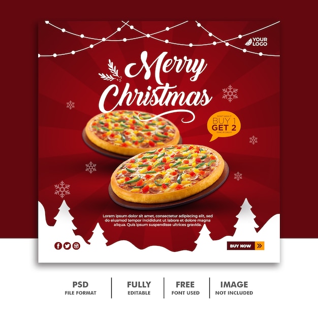 Christmas social media post banner template for food restaurant menu