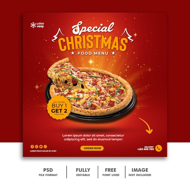 음식 레스토랑 메뉴 크리스마스 소셜 미디어 게시물 배너 템플릿