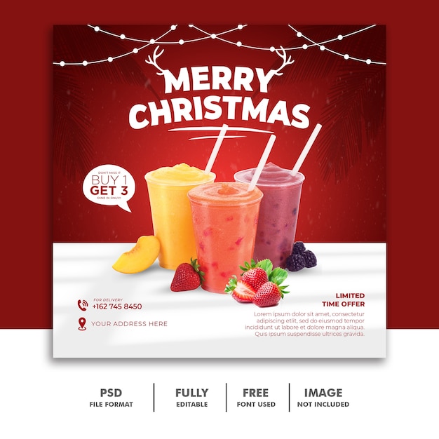 Christmas social media post template for drink menu