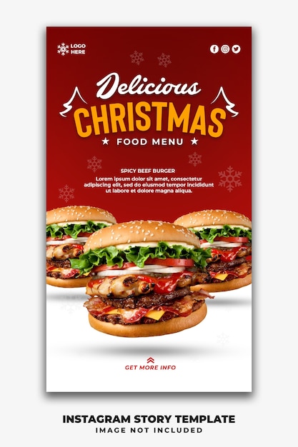 Christmas social media stories template restaurant for fastfood menu burger