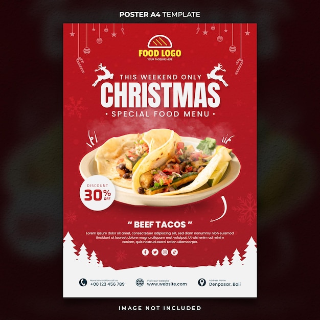 PSD poster stampabile del menu della cucina speciale di natale o modello di banner