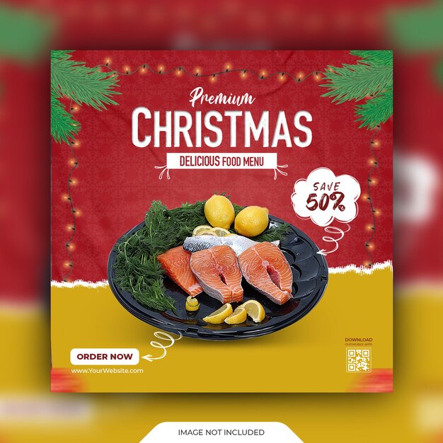 PSD christmas special sale food banner and social media post design template