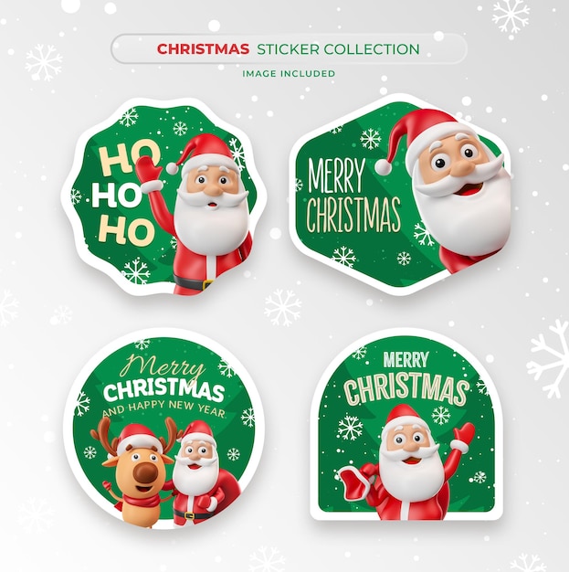 Christmas stickers with Santa Claus cartoon in 3d render