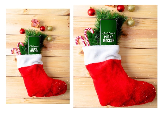 PSD christmas stocking phone mockup