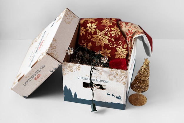 PSD christmas storage box mockup design