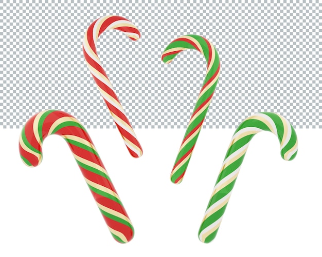 PSD クリスマス ストライプの緑と赤と金と白のキャンディー杖