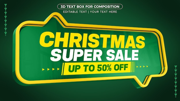 PSD christmas super sale with up to discount in 3d rendering