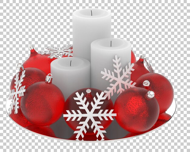 PSD christmas table decoration on transparent background. 3d rendering - illustration