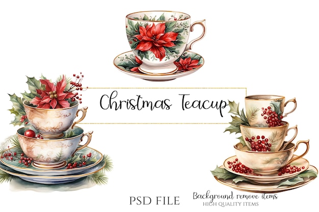 Christmas Teacups Clipart