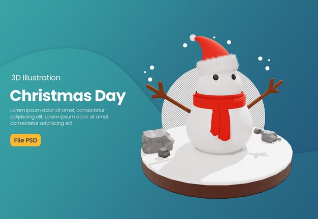 Christmas theme cute snowman 3d illustratio