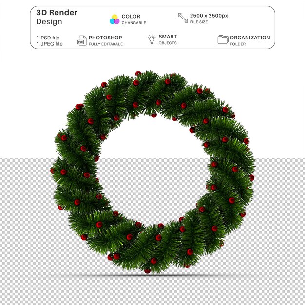 Christmas tinsel wreath 3d modeling file psd