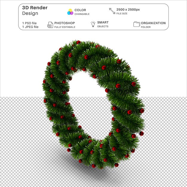 PSD christmas tinsel wreath 3d modeling file psd