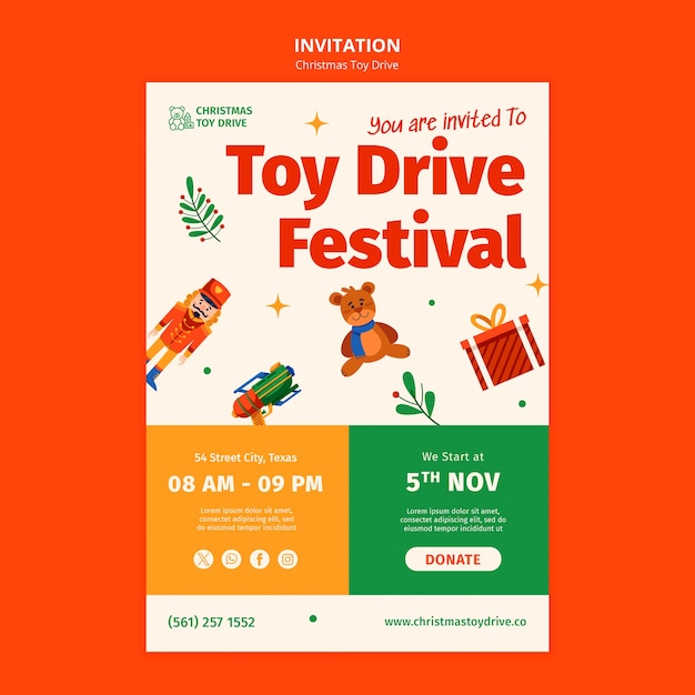 PSD christmas toy drive template design
