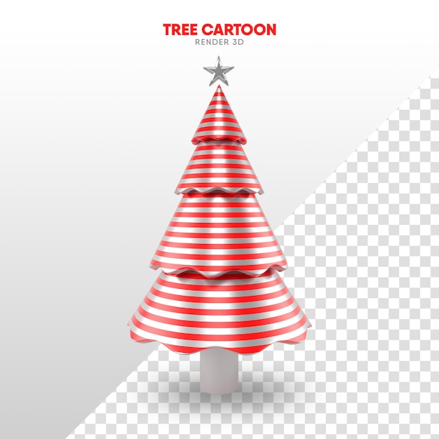 Christmas tree in 3d render in cartoon format for christmas template and composition