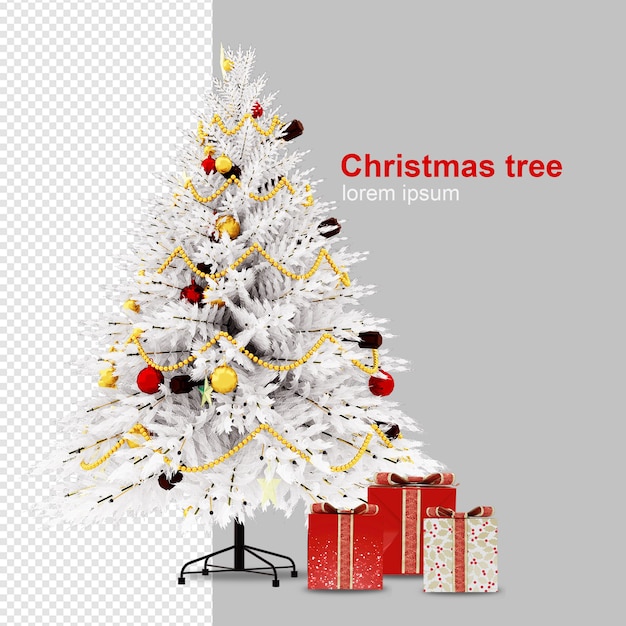 3dレンダリングのクリスマスツリーとギフトボックス