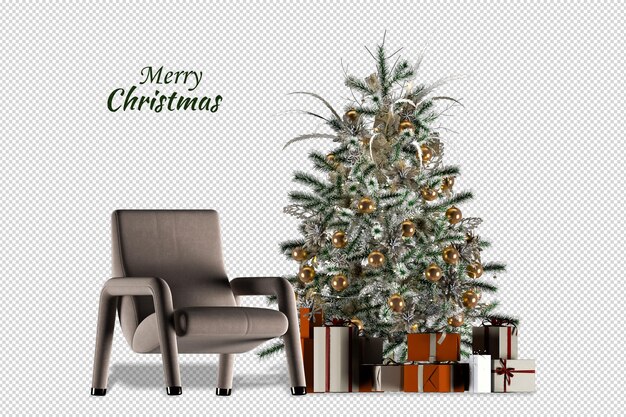 Christmas tree and armchair in 3d rendered