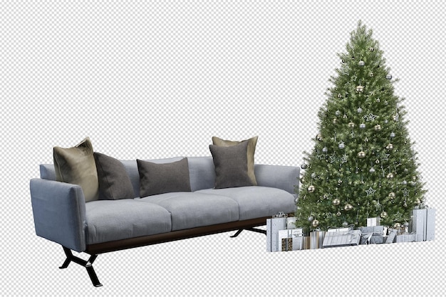 PSD christmas tree and armchair in 3d rendered