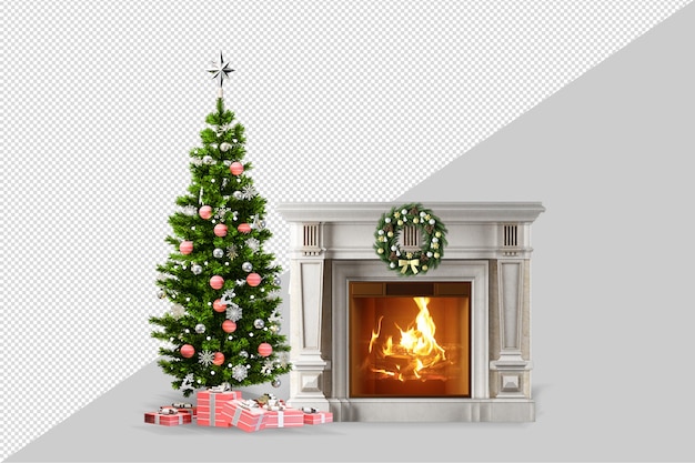 PSD christmas tree and armchair in 3d rendering