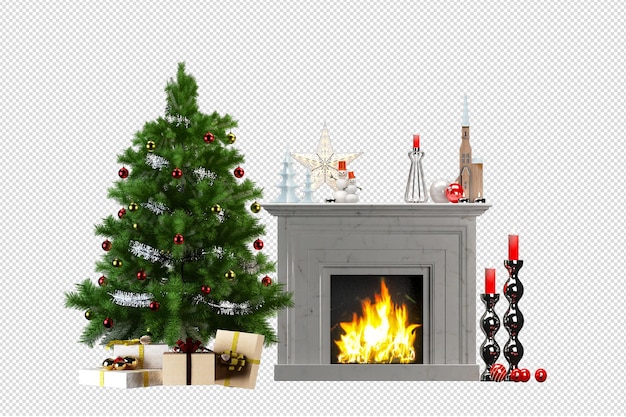 Christmas tree and armchair in 3d rendering