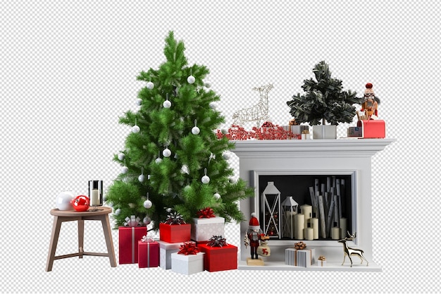 PSD christmas tree and armchair in 3d rendering